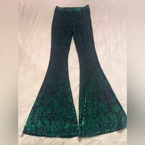 Blackcraft Witchy Green and Black Velvet Flared Leggings